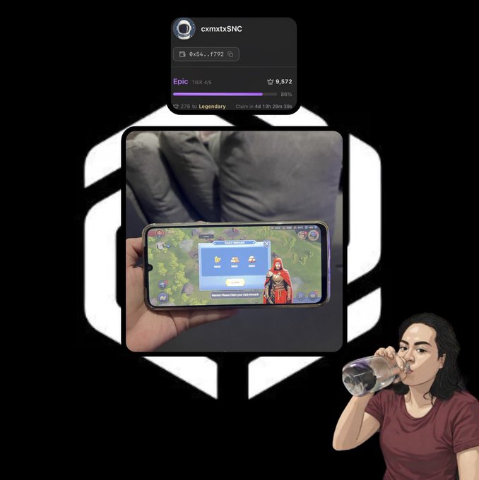 The image features a person holding up their phone displaying a game, possibly a mobile game like Monument Valley. The person appears to be engaged with the game or showing off something interesting on their phone screen. In addition to this, there are two other people in the image who seem to be looking at the same thing as well. They might also be interested in the game being played by the person holding up their phone.