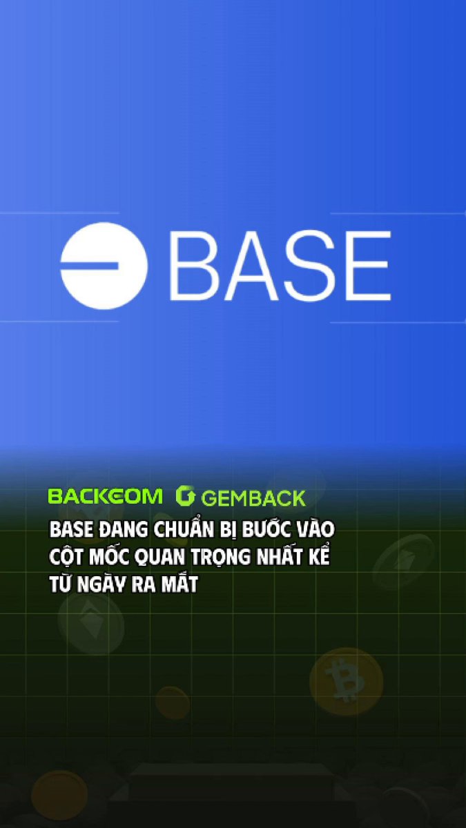 The image shows a poster or advertisement for a cryptocurrency called "Base", featuring an illustration of a white circle with a blue background that says "Base" written inside. The text at the bottom of the image states, "Backcom Gemback GEMBACK," which is a description of the platform and its offerings.