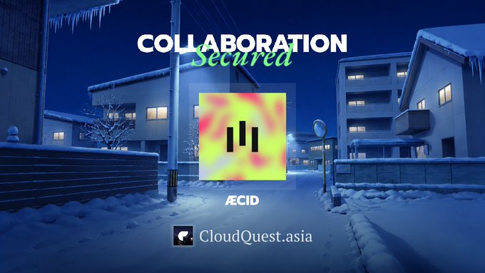 A promotional banner reading 'COLLABORATION Secured' with the AECID logo over an animated snowy town street background.