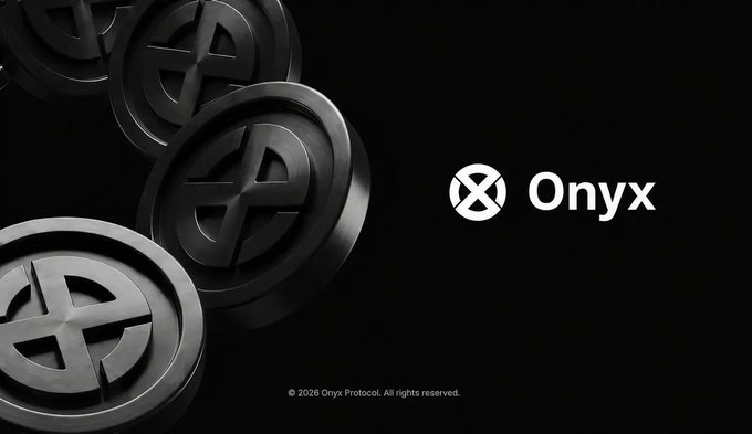 A sleek black promotional graphic for Onyx featuring multiple 3D-rendered coin/token designs with the Onyx logo arranged diagonally, alongside the "Onyx" wordmark and a 2026 copyright notice for Onyx Protocol. The image visually represents the $XCN token (Onyxcoin), aligning with the post's message about things coming together for the project.
