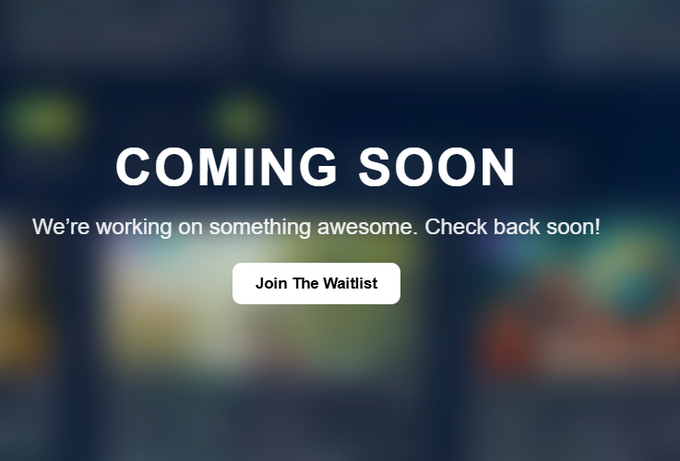 A website placeholder with the text 'COMING SOON' and 'We're working on something awesome. Check back soon!' along with a 'Join The Waitlist' button.