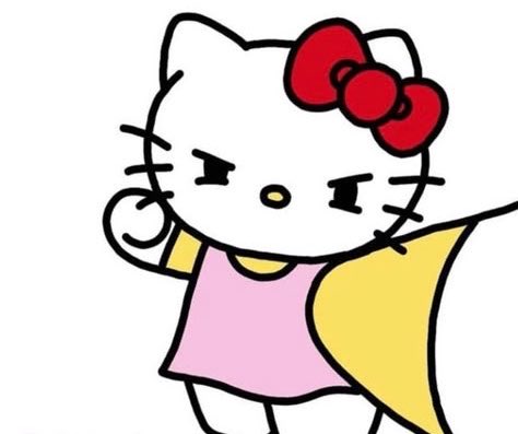 A stylized cartoon image of Hello Kitty wearing a pink dress and a red bow on her right ear, set against a white background.