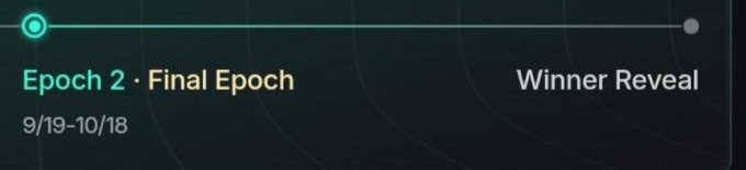 A dark progress bar interface shows 'Epoch 2 • Final Epoch' with the date '9/19-10/18' on the left and 'Winner Reveal' on the right.
