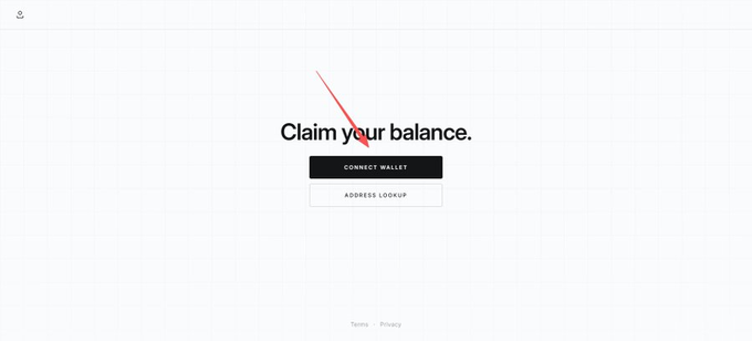 A minimalist webpage displays the headline "Claim your balance." with two buttons labeled "CONNECT WALLET" (highlighted in black) and "ADDRESS LOOKUP," pointing users to claim.equilibria.xyz to restore their pre-incident Cascade (CLS) balances after the platform's security incident.
