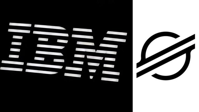 The IBM logo on a black background displayed next to a stylized 'e' or eye-like icon in black and white.