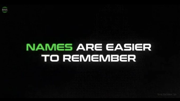 A dark-themed advertisement with the BNS logo reading 'NAMES ARE EASIER TO REMEMBER' in bold white and green text.