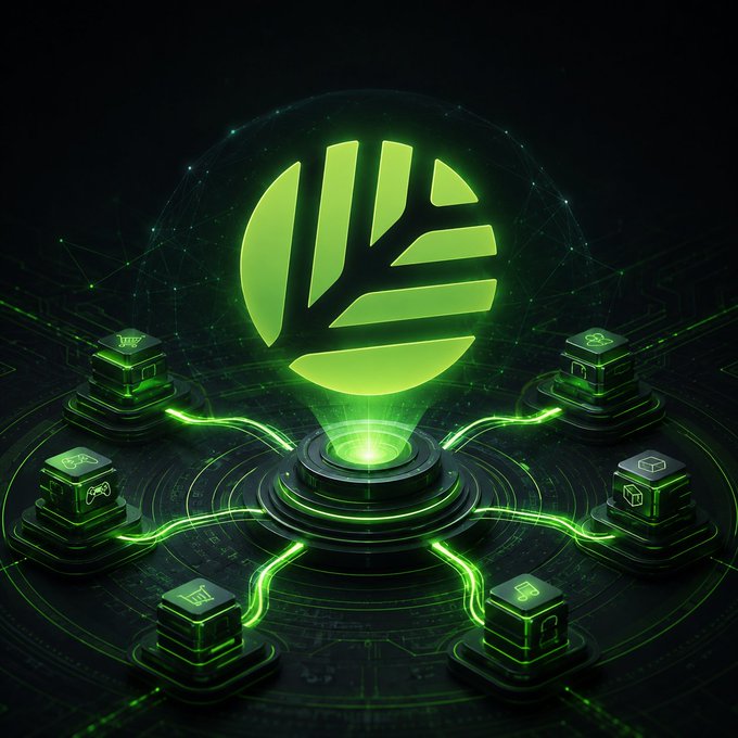 The image features a futuristic scene with a large green circle containing a white logo at its center. Surrounding this central circle are numerous cubes of varying sizes, creating an intricate network-like structure. The cubes appear to be emitting a green glow from their centers, adding to the overall futuristic ambiance of the scene.

The image is accompanied by a caption that reads: "Focus on what is in the image and how it relates to the post." This suggests that the viewer should pay attention to the details within the image and consider its context when interpreting or discussing the content.