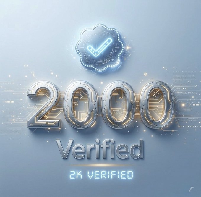 A digital graphic displaying a metallic '2000 Verified' with a glowing blue checkmark badge and '2K VERIFIED' text below.