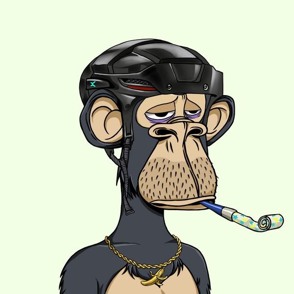 A cartoon chimpanzee wearing a black helmet, smoking a colorful pipe, and sporting a gold banana necklace appears tired-eyed against a pale green background, fitting the "Good morning fam!!" post as a relatable, hungover Monday morning vibe.