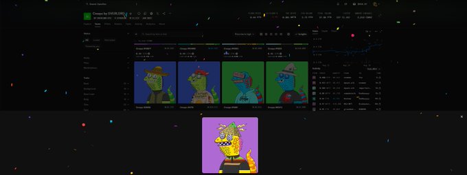 A dark-themed NFT marketplace interface displaying green zombie-like character artwork collections.