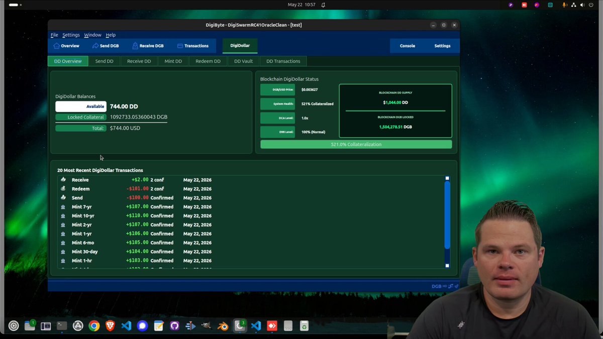 The image shows a man sitting at a computer, looking at a screen that displays information about trading options. The text on the screen reads "It sure does. Check out DigiDollar." This suggests that the man might be interested in learning more about digital currency or exploring investment opportunities related to it.