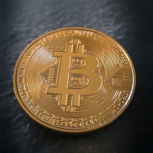 A golden Bitcoin coin rests on a dark surface, prominently displaying the iconic "₿" symbol. This imagery aligns with the post's analysis of Bitcoin's historical price patterns, illustrating the cryptocurrency at the center of the discussion about October's potential as either a downturn ("Bitcoin achieves new lows") or an upward trend ("Uptober") within its 4-year market cycle.