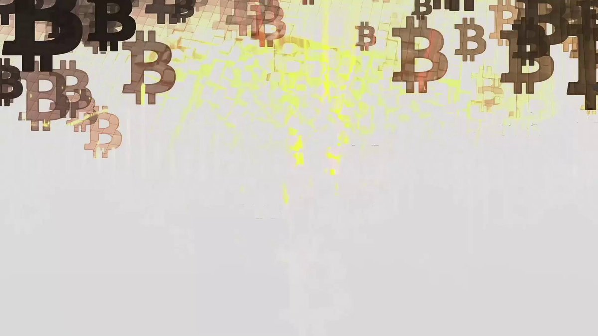 The image shows a graphic with small black Bitcoins floating above an abstract pattern of yellow lines, giving the impression that they are flying through the air. The background of the image is a gradient transitioning from dark gray to white as it goes up towards the top left corner, providing depth and context to the scene. A watermark reading "@bitblockboom" can be seen at the bottom right corner, possibly indicating the source or creator of this artwork.