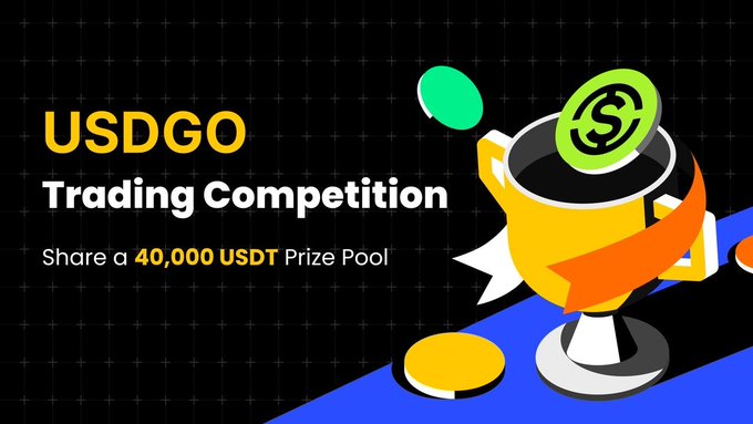 The image features an advertisement for a USDCOG trading competition, with a gold trophy displayed prominently at the center of the poster. The text "USDCOG Trading Competition" is written above the trophy, indicating that this event is related to cryptocurrency trading or the stablecoin market in general. The poster also includes a description of the competition and its prize pool, which reads: "Focus on what is in the image and how it relates to the post".