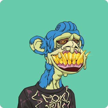 The image features a cartoon monkey with a blue face, wearing a black shirt that has white text on it. The monkey appears to be smiling or making a funny face for the camera. Below the image, there's a caption that reads "I kind of want to sport my #MAYC for a bit. Thoughts???? Poll below." This suggests that the post is related to the cartoon monkey and possibly encourages viewers to share their thoughts about the image with others.