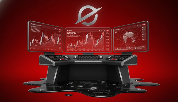 In this image, there are three computer monitors displayed at an angle against a dark red background. The monitors show various stock price graphs and charting information for EVEDEX, an online trading platform. A significant part of the image shows liquid assets moving across the screens as if it's raining out from them onto the surface below. This is further indicated by the presence of two pipes near the edge of the screen. In addition to these visual elements, there are also several icons in different colors representing different aspects of trading and investing on EVEDEX. The image appears to be a collage featuring elements related to trading and investing on this platform.