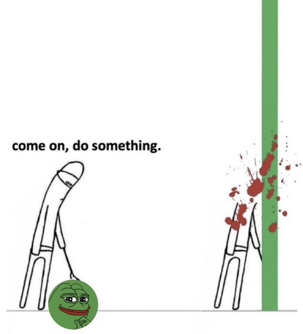 The image features a cartoon character, likely a frog or a gecko, with a green head that has a red heart on its forehead. The character appears to be pumping blood into another character's body using a pump. The background of the image is white, and there are two lines running down the center of it. The caption below the image reads "Come on, do something."