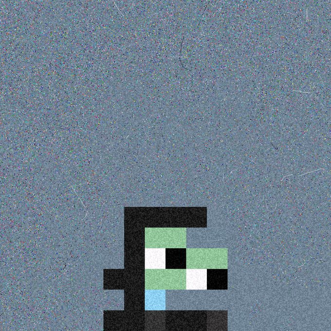 A pixel art sprite of a green, zombie-like character (resembling a Minecraft zombie but with closed eyes) shown against a gray, grainy textured background.