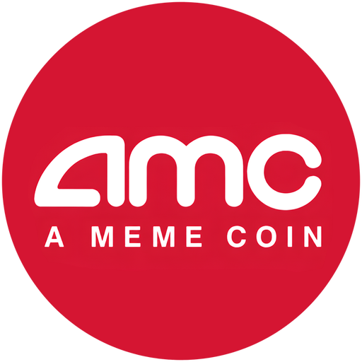 The image is a red circular logo with white lettering that reads "AMC - A MEME COIN." This ties into the post's excitement about the AMC token surging to 40M and being available on Robinhood, channeling nostalgic meme-coin energy.