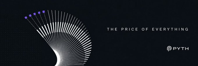 A dark banner for 'PYTH' network featuring a purple and white radiating circular graphic on the left and the text 'THE PRICE OF EVERYTHING' on the right.
