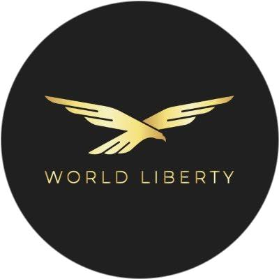 A circular black logo features a golden eagle with the text 'WORLD LIBERTY' beneath it.