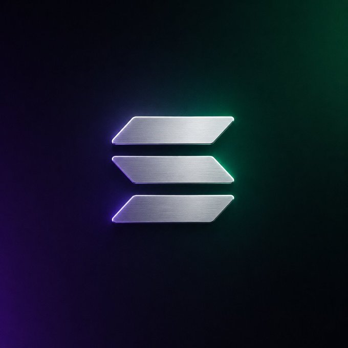 The image features a logo with three vertical lines, each of equal length, set against a dark purple background. The logo is silver and has a white center. Below the logo, there's a caption that reads "DROP YOUR SOLANA ADDRESS." This suggests that the image might be related to an advertisement or promotional material for Solana cryptocurrency.