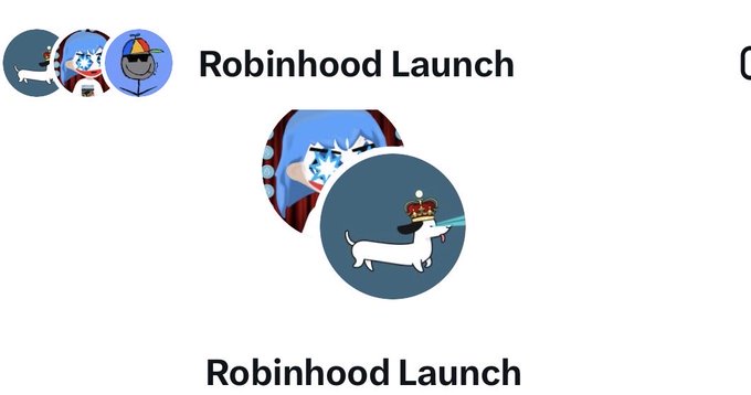 A digital graphic showing overlapping profile pictures of characters with the text 'Robinhood Launch' displayed twice.