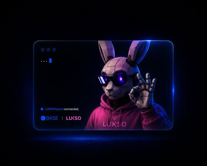 ikso.lukso.com is the website for a digital art piece featuring a rabbit character wearing sunglasses and a pink hoodie, with a purple background and blue neon lights.