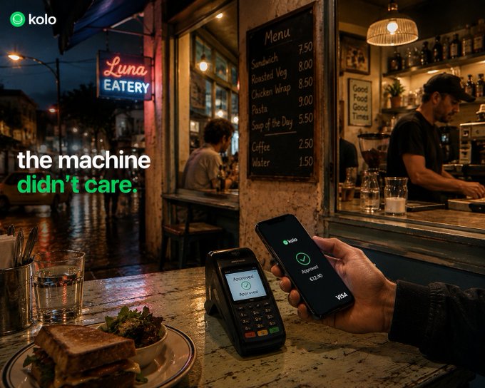 The image shows a person using a mobile payment app while sitting at a table with food. The scene takes place outside of a small roadside restaurant or cafe that has a neon sign above its door. A menu can be seen hanging from the window, indicating that this establishment serves sandwiches and other dishes. There are also chairs placed around the dining area for customers to sit on as they enjoy their meals. The person is using a mobile payment app like Venmo to pay for their meal, which suggests that they might have received an invitation or tip in the form of cryptocurrency from someone else.

The image also contains text about a machine that didn't care and how it relates to the post. This could be a reference to the idea that technology has made our lives more convenient but may not always prioritize human interaction, as seen with the person using their mobile payment app instead of interacting directly with the restaurant staff or other customers around them.