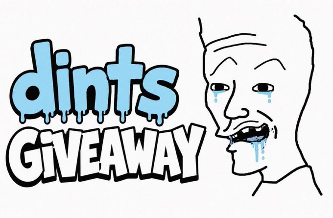 The image features a cartoon drawing of a man with a sad expression, wearing a white shirt that has blue drips coming out of his mouth. The text "dints" is written above him, indicating an ongoing giveaway for a product or service named "Solana". The caption below the drawing reads "Focus on what is in the image and how it relates to the post."