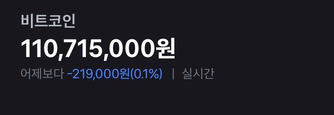 The image shows a Bitcoin price ticker displaying ₩110,715,000 (approximately $110.7 million Korean Won), down ₩219,000 (0.1%) from the previous day in real-time. 

This seemingly flat Bitcoin price serves as evidence against the rumored "Xi Jinping death hoax," as the poster argues that such major geopolitical news would have caused significant volatility in Bitcoin, which they describe as one of the most sensitive assets to global events.
