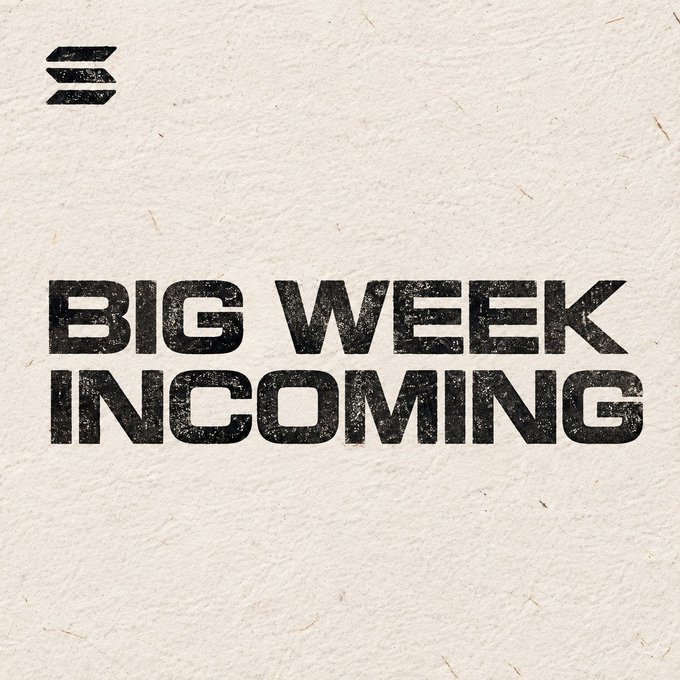 Text graphic on textured paper background reading 'BIG WEEK INCOMING' with a logo in the top left corner.