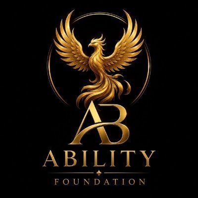 A golden phoenix logo with the intertwined letters "AB" above the text "ABILITY FOUNDATION" set against a black background.
