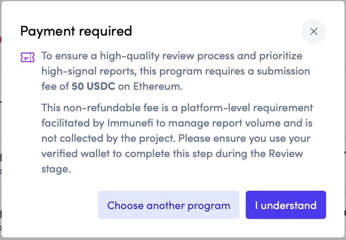 The image shows a screenshot of an email message with a purple background and white text. The main focus of the image is a message that reads "Payment required", followed by instructions for ensuring a high-quality review process and prioritizing the submission of a program. The email also mentions that the payment should be non-refundable, which means it cannot be returned or refunded if there are any issues with the program. Additionally, the image includes a button labeled "Choose another program" to help users understand the instructions better.