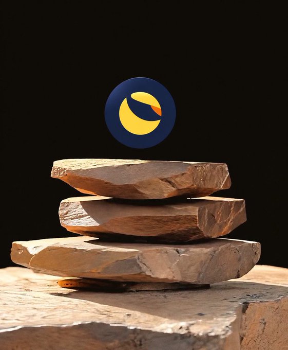 Three flat, layered stones stacked in a balanced cairn formation, topped with a digital logo featuring a yellow and orange swoosh design on a dark blue circular background.