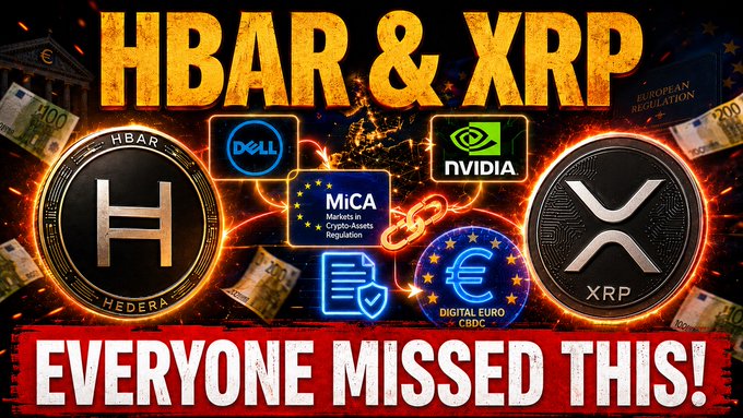 The image features a banner with various logos, including Bitcoin and Ripple logos, as well as other logos related to cryptocurrency exchanges like Hbar & XRP. The text at the bottom of the image reads "Everyone Missed This!".