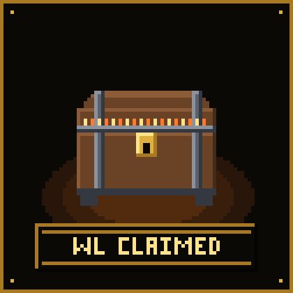 A pixel art treasure chest on a dark background with the text 'WL CLAIMED' displayed below it.