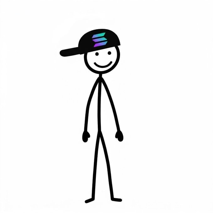 A simple black-and-white stick figure wearing a black baseball cap featuring a colorful gradient logo stands against a white background.