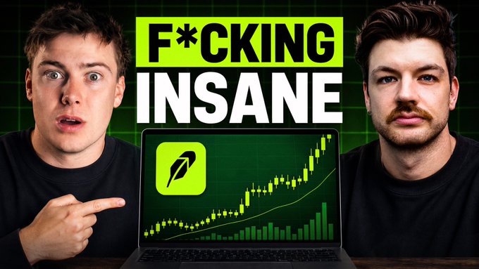 Two shocked presenters flank a laptop displaying a green upward-trending chart and the Robinhood Crypto logo, with bold text reading "F*CKING INSANE" highlighting the explosive rally of $PONS from $0.20 to $0.97 discussed in last week's live stream.