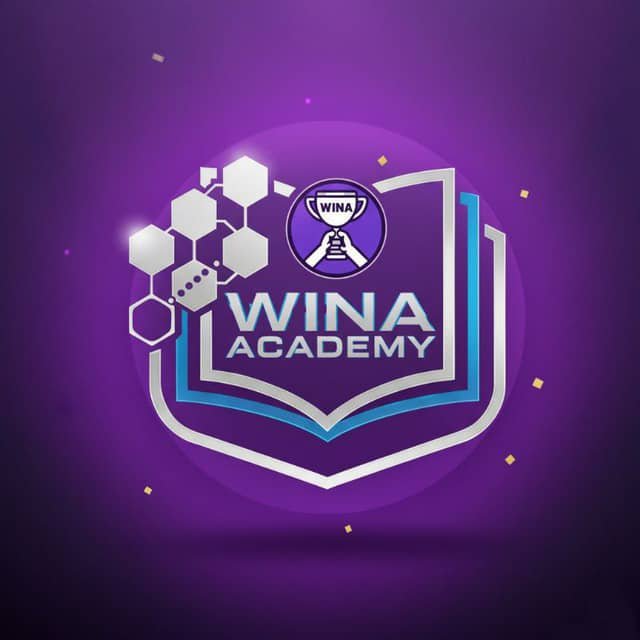 Logo graphic for 'WINA ACADEMY' featuring a shield design with hexagonal patterns and a chess piece emblem on a purple background.