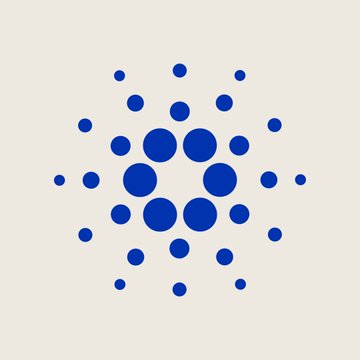 The image features the blue Cardano (ADA) logo—a circular dot pattern radiating outward from a central cluster—symbolizing the cryptocurrency mentioned in the post about whale wallets accumulating ADA to their highest concentration since July 2020.