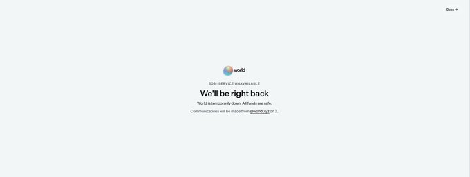 The image shows a "503 Service Unavailable" error page from World, stating "We'll be right back" and indicating communications will be made from @world_zzz on X. This aligns with the post's suggestion that the platform has shut down, with users noting Twitter hasn't been this active in a long time as users migrate elsewhere.