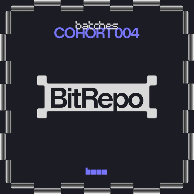 A dark graphic featuring the text 'COHORT 004', 'batches', and 'BitRepo' inside a bracket-like border design.