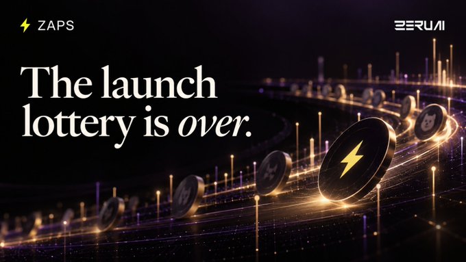 A ZAPS promotional graphic reads “The launch lottery is over.” with “ZAPS” at top left and “BERLIN” at top right, beside glowing cryptocurrency-style coins on a dark digital track.