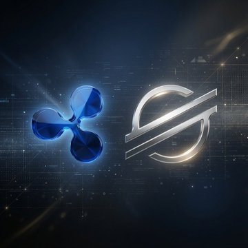 The image features the XRP (Ripple) logo alongside the XLM (Stellar) logo, both prominently displayed against a dark, futuristic backdrop with glowing blue accents, visually reinforcing the post's announcement about the OpenUSD ($OUSD) stablecoin launch involving these two cryptocurrencies as key participants.