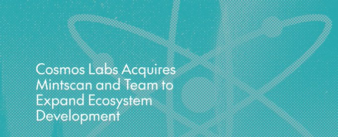 The image features a banner with a blue background that says "Cosmos Labs Acquires Mintscan and Team to expand ecosystem development" written in white text. The banner also includes an illustration of a mint leaf, which is a symbol often associated with mints or mint-flavored products. The image suggests that the company has recently acquired Mintscan and its team, and they are launching a new division in South Korea to bring Mintscan, Skip, and IBC Eureka under one roof. This indicates that there will be more opportunities for developers to work together on projects related to ecosystem development or mint-related products.