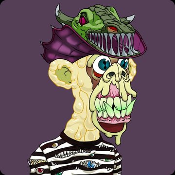 A grotesque cartoon illustration shows a melting yellow face with bulging eyes and exposed teeth, topped with a green and purple dragon-like hat, wearing a striped shirt.