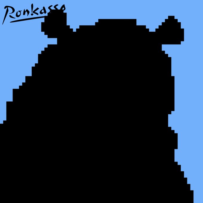 The image shows a black pixel-art silhouette of a creature (appearing to be a rat-like figure) against a light blue background, with the signature "Ronkasso" in the top left corner. The artwork serves as the visual tease for the "69 Drop Day" promotion, which announces a limited 69-minute drop of a digital art piece priced at 6.9 RON, with the "Don't feed the Rat Tax" tagline tying directly to the rat silhouette shown.