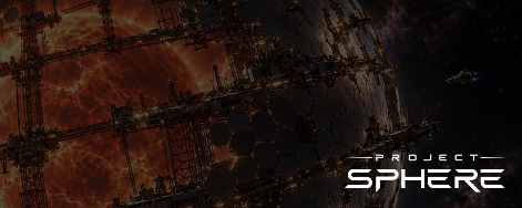 A sci-fi space graphic labeled “PROJECT SPHERE” shows a large damaged ring-like space structure beside a reddish planet or sun.