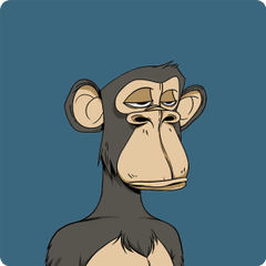 An illustration of a cartoon chimpanzee/monkey head with a serious expression on a dark teal background.